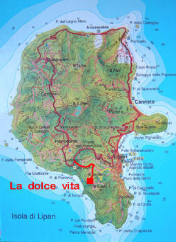Mappa isola di Lipari - click  per ingrandire - itinerari trekking